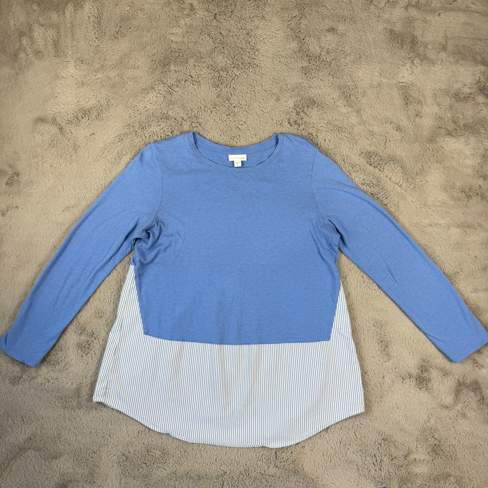 J.Jill Striped Tunic Top Long Sleeve Layering Blue‎ White Size M Minimalist